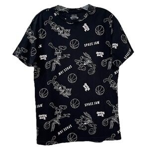 Space Jam Unisex T-Shirt L Black White Print‎ Tune Squad Bugs Bunny Basketball